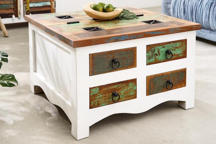 Massieve salontafel JAKARTA 70cm mangowitte kleurrijke, Huis en Inrichting, Tafels | Salontafels, Ophalen of Verzenden