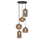 Hanglamp 5-Lichts Mix | Rookglas | Industrieel | Woonkamer |, Verzenden, Nieuw, Glas