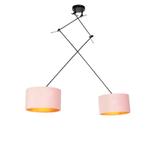 Hanglamp zwart met velours kappen roze met goud 35 cm, Nieuw, Overige stijlen