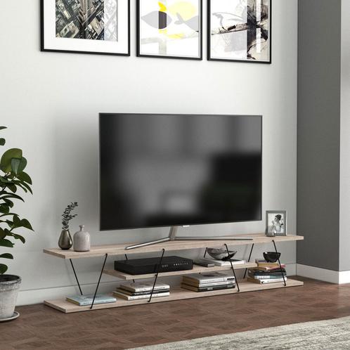 [en.casa] TV meubel Säffle 160x33x30 cm eiken en zwart, Huis en Inrichting, Kasten | Televisiemeubels, Nieuw, Verzenden