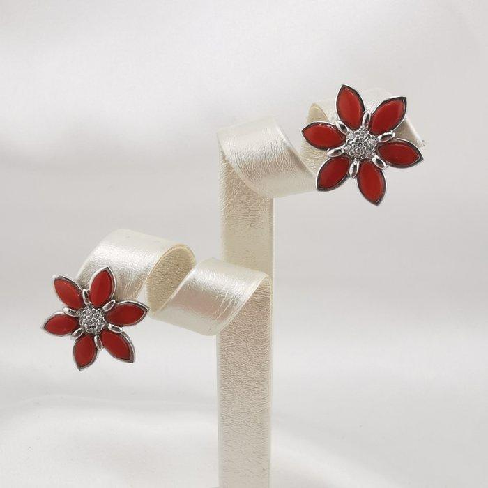 Koraal - Zilver - Oorbellen - Italiaanse ambacht, Antiek en Kunst, Curiosa en Brocante