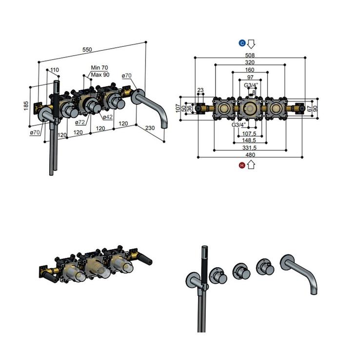 Afbouwdeel Hotbath Archie Inbouw Bad Thermostaat 2, Doe-het-zelf en Verbouw, Sanitair, Ophalen of Verzenden