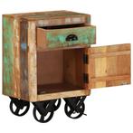 Nachtkastje met wieltjes 40x30x57 cm massief gerecycled hout, Nieuw, Verzenden