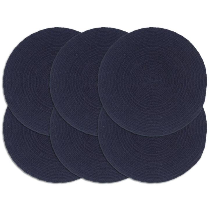 vidaXL Placemats 6 st rond 38 cm katoen effen marineblauw, Huis en Inrichting, Keuken | Textiel, Blauw, Nieuw, Verzenden