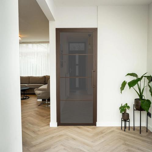Stalen Binnendeur - Brons - 4 Vlaks - Rook glas, Doe-het-zelf en Verbouw, Deuren en Horren, Nieuw, Metaal, Binnendeur, 200 tot 215 cm