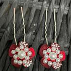 PaCaZa - Zilverkleurige Hairpins - Rode Bloem - Diamantje..., Kleding | Dames, Trouwkleding en Trouwaccessoires, Nieuw, Ophalen of Verzenden