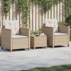 vidaXL 3-delige Bistroset met kussens poly rattan en, Verzenden, Nieuw, Rotan