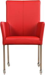 Direct meenemen | Rode leren eetkamerstoel | rood leer | NIE, Huis en Inrichting, Stoelen, Overige kleuren, Nieuw, Leer, Ophalen of Verzenden