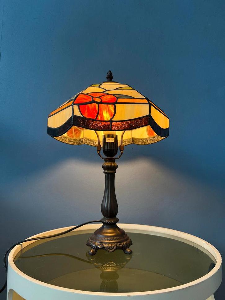 Stained Glass Tiffany Style Art Deco Table Lamp, Huis en Inrichting, Lampen | Tafellampen, Ophalen of Verzenden