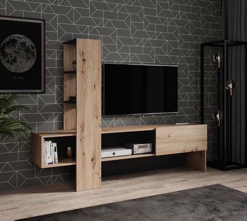TV-Meubel Oxford - Eiken - Zwart - 185x33x138 - TV kast, Huis en Inrichting, Kasten | Televisiemeubels, 25 tot 50 cm, Nieuw, Overige materialen