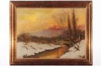 Scuola mitteleuropea (XIX) - Paesaggio invernale con, Antiek en Kunst, Kunst | Schilderijen | Klassiek