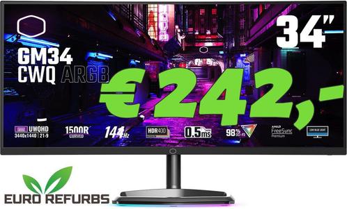 Gaming Monitor Refurbished 34 Inch Ultra Wide 1 Jaar Garanti, Computers en Software, Monitoren, VA, Ingebouwde speakers, Curved