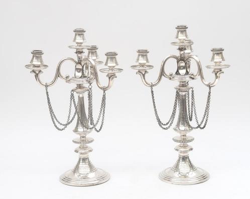 Twee vierlichts kandelabers, Holland, Voorschoten, 1877, Antiek en Kunst, Antiek | Goud en Zilver, Zilver