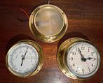 Barometer - Messing - + klok + lamp, Antiek en Kunst