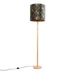 Vloerlamp hout met velours lampenkap blad dessin met gouden, Nieuw, Klassiek / Antiek, 150 tot 200 cm