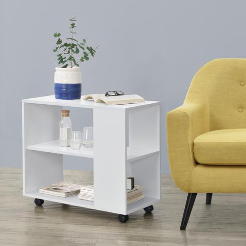 Bijzettafel Aalvdalen op wielen met 1 plank 70x35x60 cm wit, Huis en Inrichting, Tafels | Bijzettafels, Nieuw, Verzenden