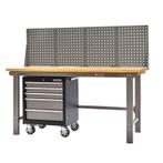 Werkbank grijs 200 cm met hardhouten blad +, Doe-het-zelf en Verbouw, Werkbanken, Ophalen of Verzenden, Nieuw