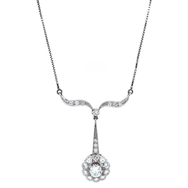 Witgouden choker met diamant 14 karaat, Sieraden, Tassen en Uiterlijk, Kettingen, Wit, Zo goed als nieuw, Met hanger, Goud, Verzenden