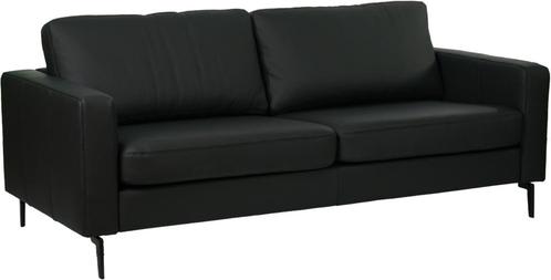 Zwarte leren moderne 3-zitsbank - staal zwart - Toledo Leer, Huis en Inrichting, Banken | Bankstellen, 200 tot 250 cm, 75 tot 100 cm