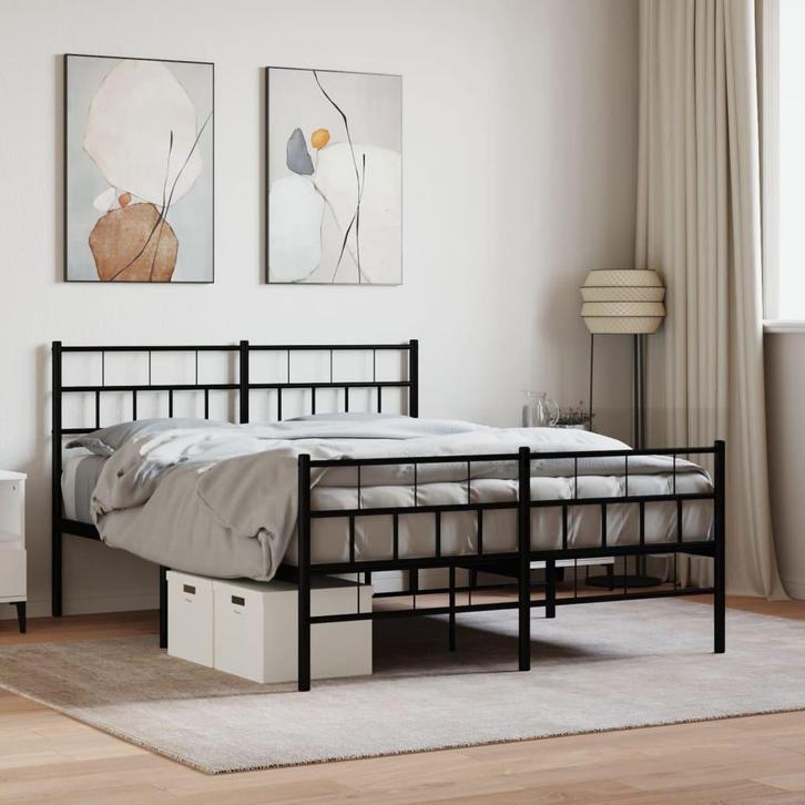 vidaXL Bedframe met hoofd- en voeteneinde metaal zwart, Huis en Inrichting, Slaapkamer | Bedden, 120 cm, 190 cm of minder, Zwart