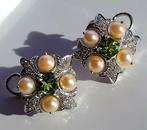 Cocktail oorbellen - 18 karaat Witgoud - 6.50ct. tw. Olivijn, Sieraden, Tassen en Uiterlijk, Antieke sieraden