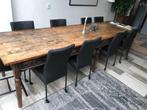 Set van 8 leren eetkamerstoelen - met wieltjes - zwart leer, Overige kleuren, Nieuw, Leer, Ophalen of Verzenden