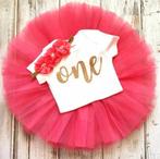 Eerste verjaardag setje koraal rood en wit Elegant Flowers, Kinderen en Baby's, Babykleding | Maat 80, Jurkje of Rokje, Nieuw