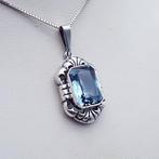 Zilver, Art Deco, Blauwe Spinel(Getest) - Ketting met hanger