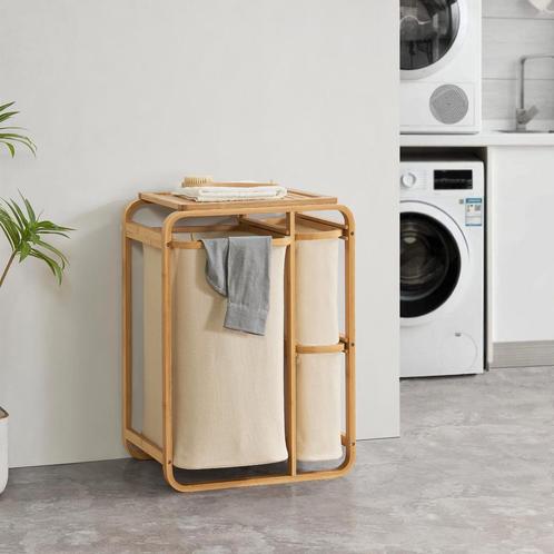 [en.casa] Wasmand Evenes met waszakken 70,5x49,5x33 cm beige, Huis en Inrichting, Badkamer | Badtextiel en Accessoires, Nieuw