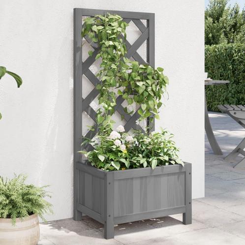 vidaXL Plantenbak met latwerk massief vurenhout grijs, Tuin en Terras, Bloembakken en Plantenbakken, Nieuw, Hout, Verzenden