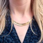 Gouden platte fantasie ketting | 46,5 cm (schakelketting), Ophalen of Verzenden, Gebruikt, Overige kleuren, Goud