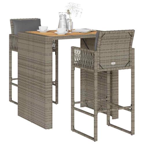vidaXL 3-delige Tuinbarset met kussens poly rattan acacia, Tuin en Terras, Tuinsets en Loungesets, Nieuw, 2 zitplaatsen, Rotan