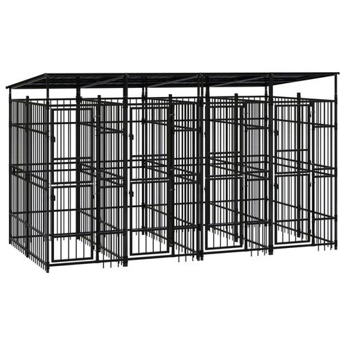 vidaXL Hondenkennel met dak 7,37 m² staal, Dieren en Toebehoren, Honden-accessoires, Nieuw, Verzenden