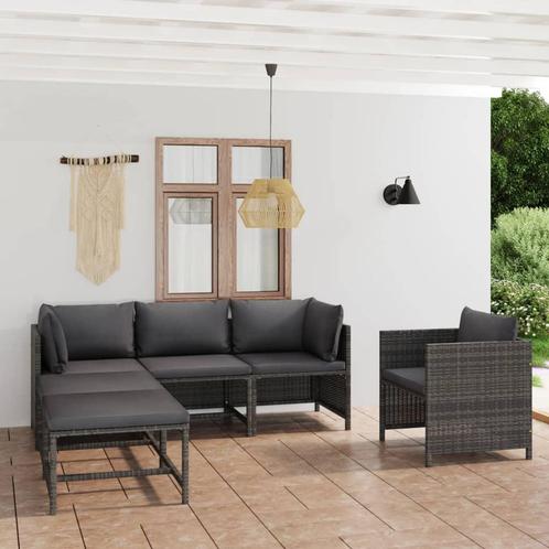 vidaXL 6-delige Loungeset met kussens poly rattan grijs, Tuin en Terras, Tuinsets en Loungesets, Loungeset, Nieuw, Rotan, Verzenden