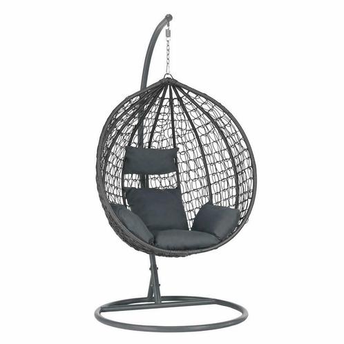 Ei Hangstoel/Terrasstoel Antraciet Incl. Kussens, Tuin en Terras, Tuinstoelen, Nieuw, Verstelbaar, Wicker, Ophalen of Verzenden