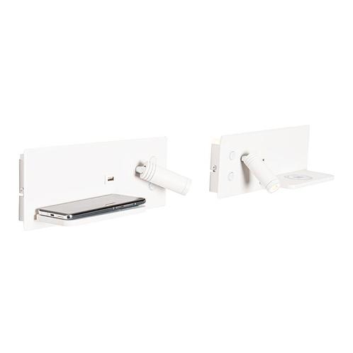Set van 2 wandlampen wit incl. LED met USB en inductielader, Huis en Inrichting, Lampen | Wandlampen, Nieuw, Overige materialen
