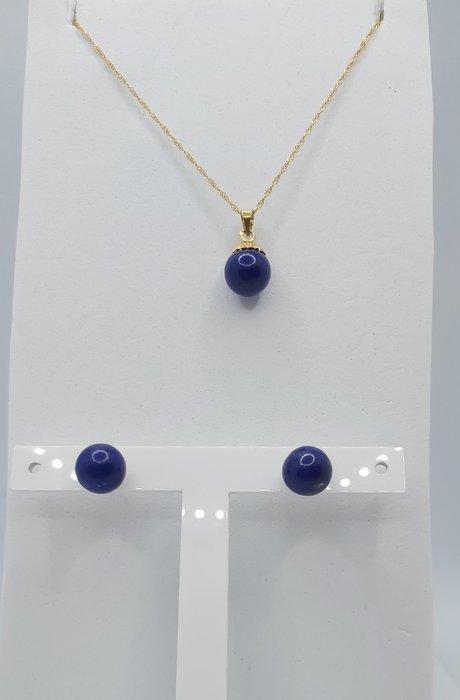 2-delige sieradenset - 19.2 kt. Geel goud Lapis lazuli, Sieraden, Tassen en Uiterlijk, Antieke sieraden
