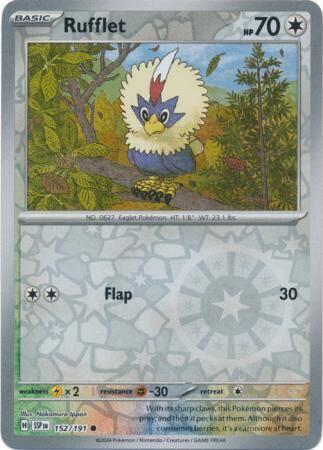 Rufflet 152/191 reverse holo surging sparks, Hobby en Vrije tijd, Verzamelkaartspellen | Pokémon, Losse kaart, Nieuw, Foil, Ophalen of Verzenden