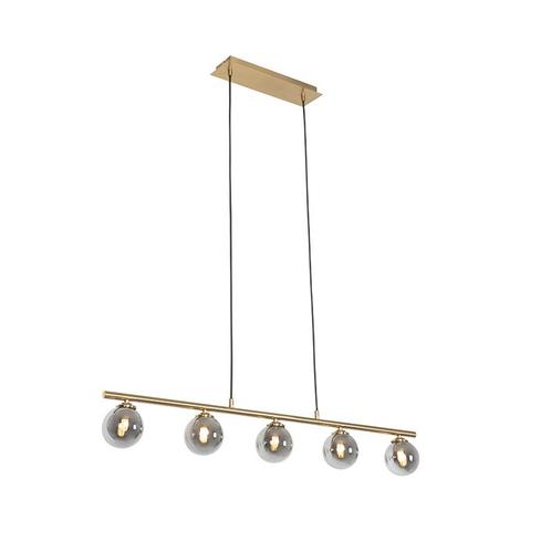 Moderne hanglamp goud 100 cm 5-lichts met smoke glas -, Huis en Inrichting, Lampen | Hanglampen