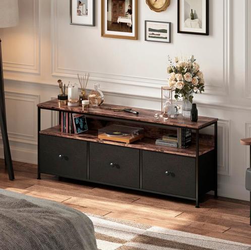 Dressoir Zwart en Vintage Bruin - Kast met stoffen lades, Huis en Inrichting, Kasten | Dressoirs, Nieuw, Verzenden
