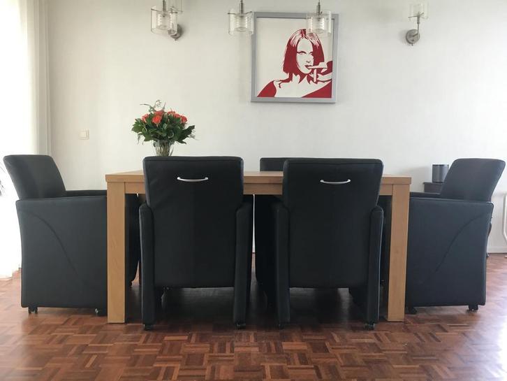 Set van 6 leren eetkamerfauteuils - met armleuning en, Huis en Inrichting, Stoelen, Nieuw, Leer, Ophalen of Verzenden