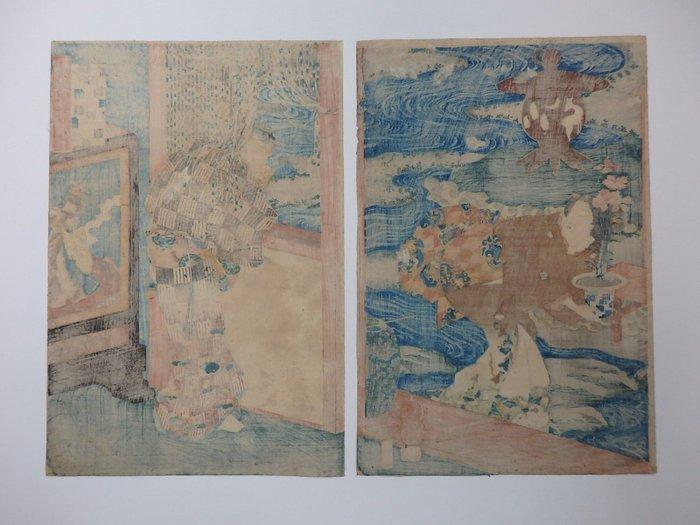 Aarde Tsuchi Prince Genji; blik op de tuin - Papier -, Antiek en Kunst, Antiek | Overige Antiek