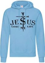 Christelijke hoodie Jesus save my life voor slechts €34.95, Maat 52/54 (L), Blauw, Nieuw, Ophalen of Verzenden