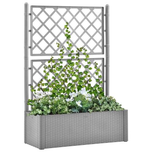 vidaXL Plantenbak verhoogd met latwerk en, Tuin en Terras, Bloembakken en Plantenbakken, 100 cm of meer, Nieuw, Kunststof, 60 cm of meer