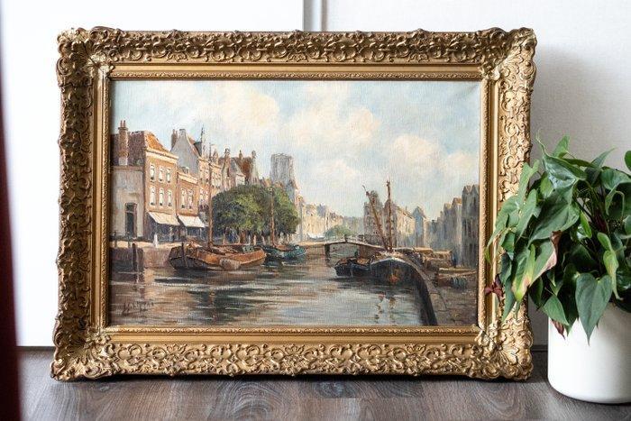 Jan Schipper (1899-1961) - Boten in Delfse vaart Rotterdam, Antiek en Kunst, Kunst | Schilderijen | Klassiek