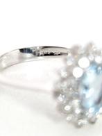 Ring - 18 karaat Witgoud Aquamarijn - Diamant, Nieuw