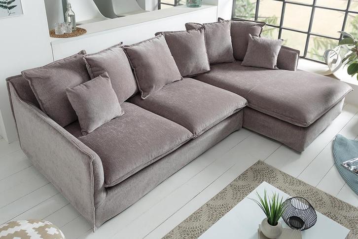 Grote hoekbank HEAVEN 255cm taupe fluweel incl. kussens, Huis en Inrichting, Banken | Complete zithoeken, Ophalen of Verzenden