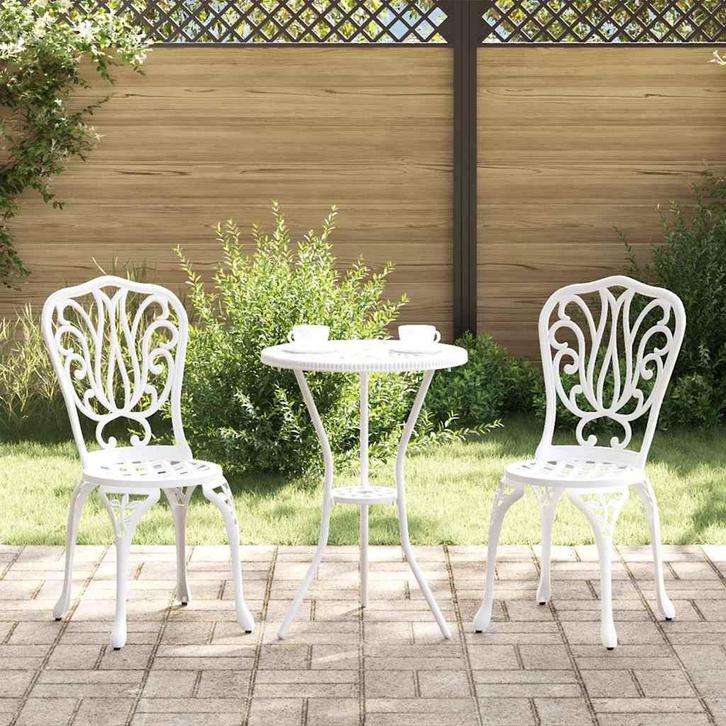 vidaXL Tuin Bistro Set 3 pcs Wit Aluminium, Tuin en Terras, Tuinsets en Loungesets, Nieuw, Aluminium, Verzenden