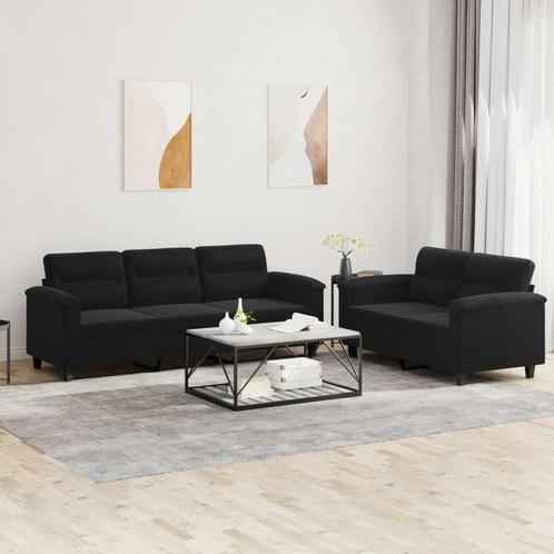 vidaXL 2-delige Loungeset met kussens microvezelstof zwart, Huis en Inrichting, Banken | Bankstellen, Nieuw, Stof, Vierpersoons of meer