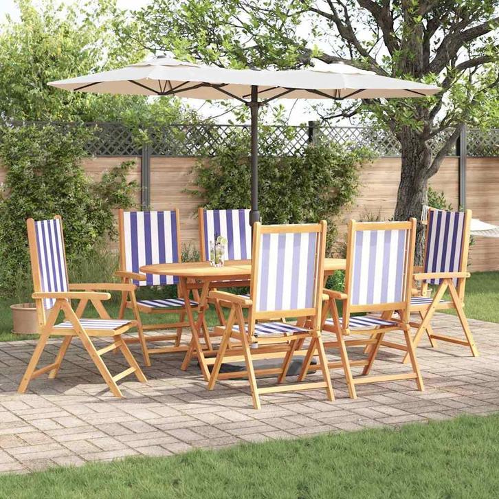 vidaXL Tuin Eetset 7 pcs Blauw en wit Massief acaciahout, Tuin en Terras, Tuinsets en Loungesets, Nieuw, Verzenden
